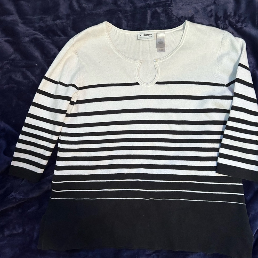 Plus size Villager by Liz Claiborne Black and White Striped Sweater